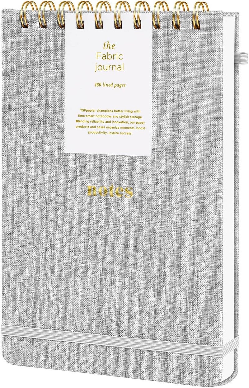 TSFPapier A5 Top Spiral Notebook – Hardcover Journal 160 Pages 100 GSM Thick Paper With Elastic Band & Pen Holder Steno Pads College Ruled Writing Notebooks for Work School Travel Gray - Image 1